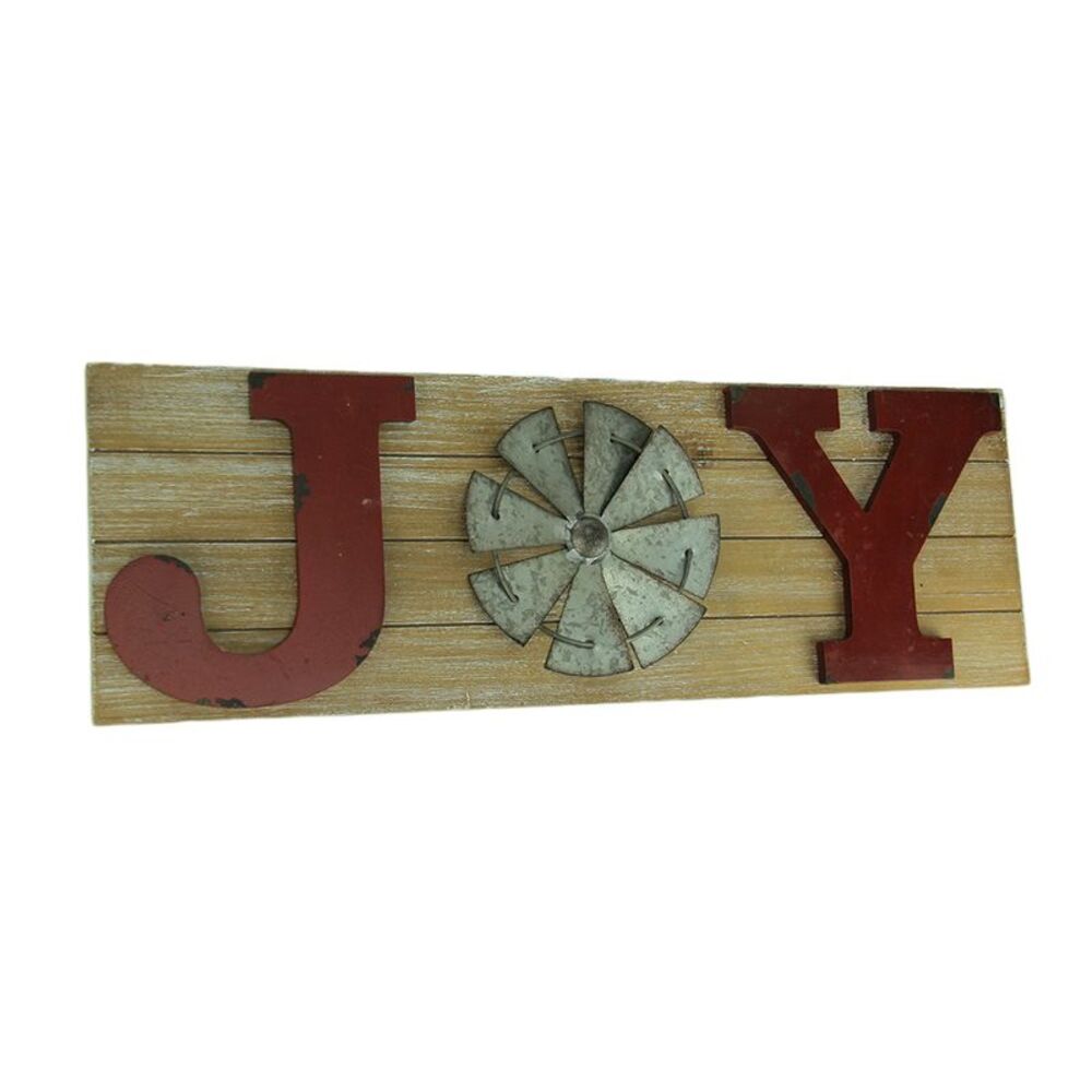 Zeckos - Distressed Look Holiday Word Sign Windmill Wall Hanging - Red - Joy